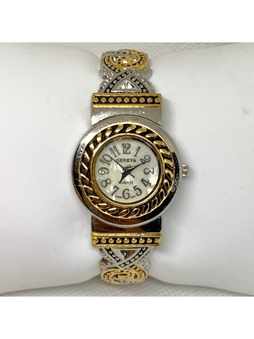 Geneva gold silver tone cuff bracelet women’s watch 27mm mop dial Quartz running